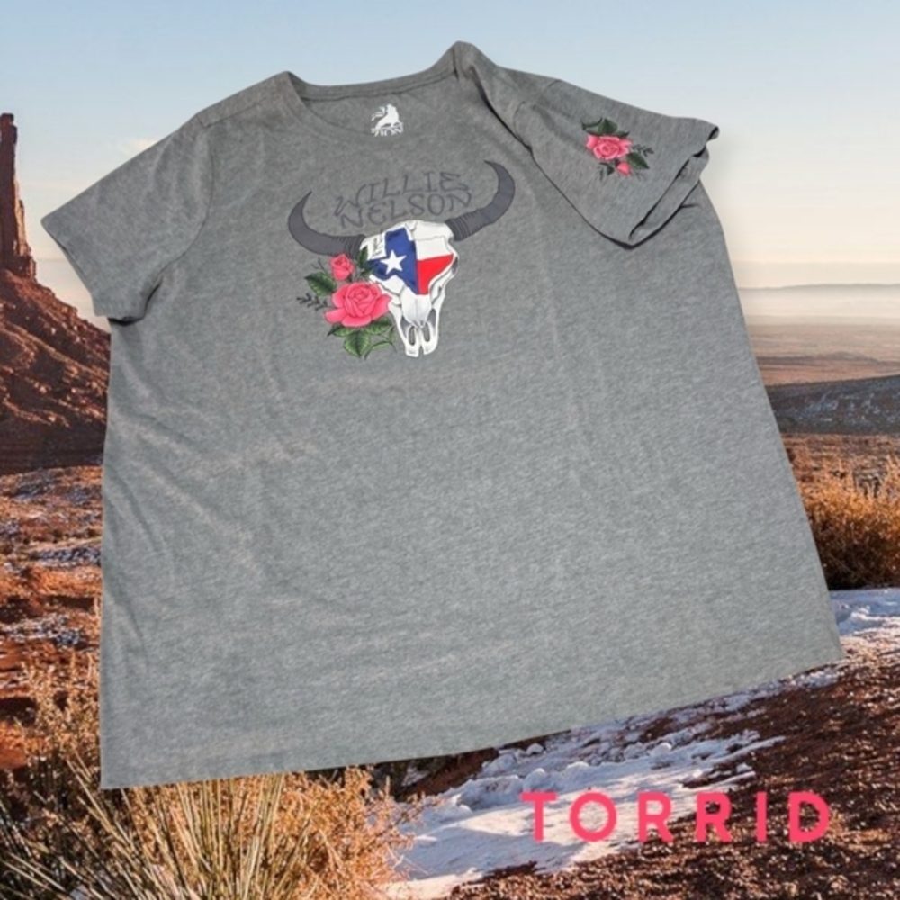 Torrid Zion Rootswear Willie Nelson Steer Skull Classic Cotton Crew Tee Grey 2X
